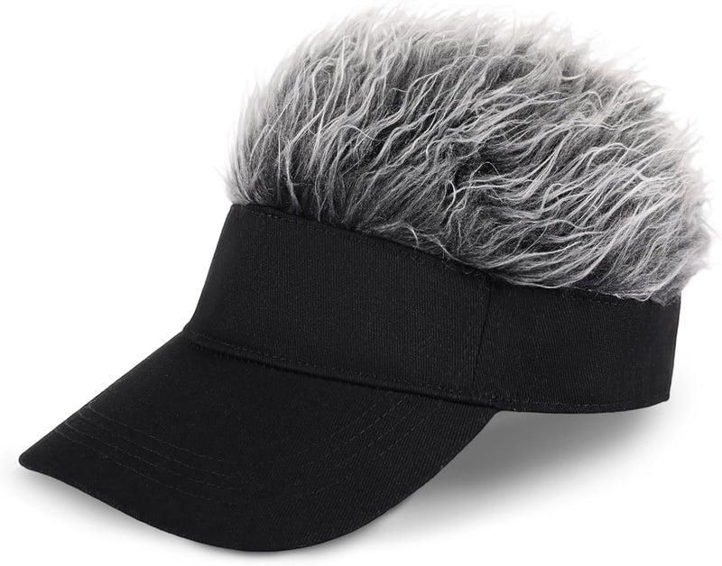 Regilt Men’s Visor Hat with Hair Funny Spiked Hair Wig Hat Novelty Adjustable Baseball Cap - Image 1